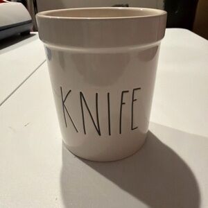 White Ceramic Utensil Holder set (spoon and knife) 2 total canisters included